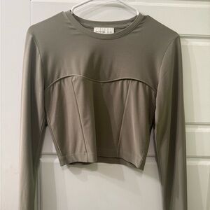 Babaton Sage Green Long Sleeve Crop Top Size Small